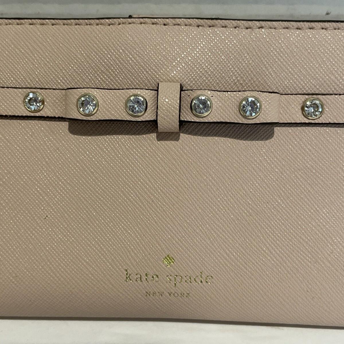 Kate Spade New York Stacy Laurel Way Jeweled Leather Wallet Bifold Blush Pink