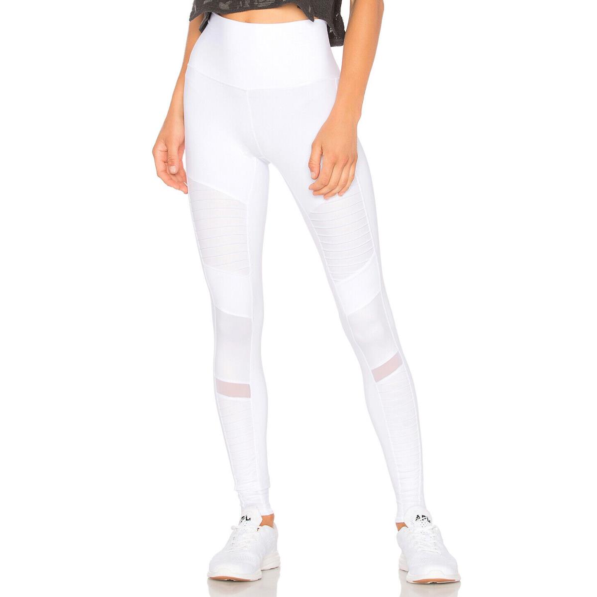 Womens Alo Yoga High-waist Moto Leggings Bandage Cut Out Fashion Leggings White