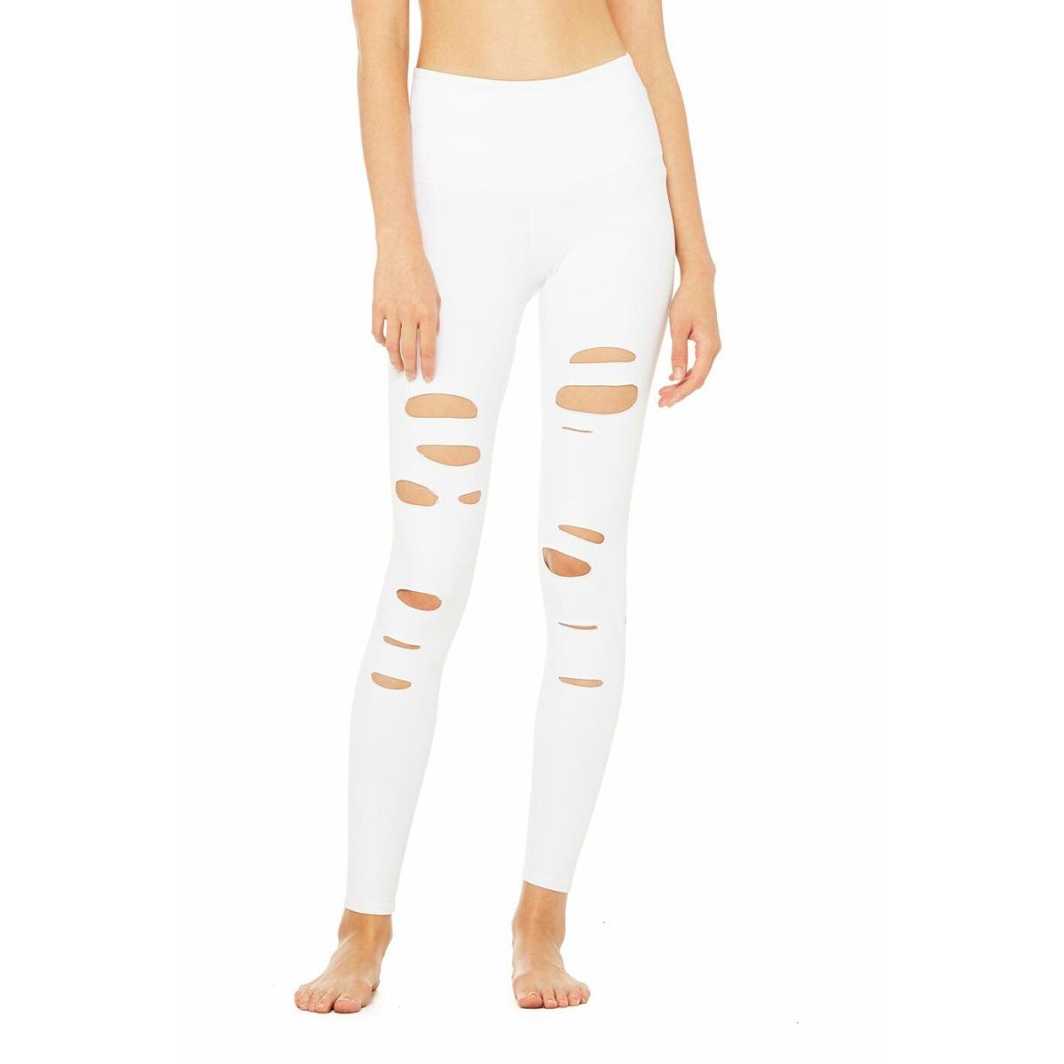 Alo Yoga Leggings Ripped Warrior High Waist Fashion Leggings Bandage Leggings - White