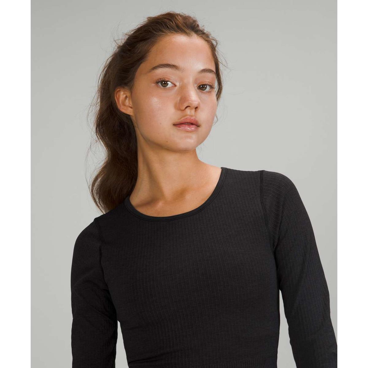 Lululemon Ebb to Street Long Sleeve Stretch Cropped Pullover Top Black Size 10