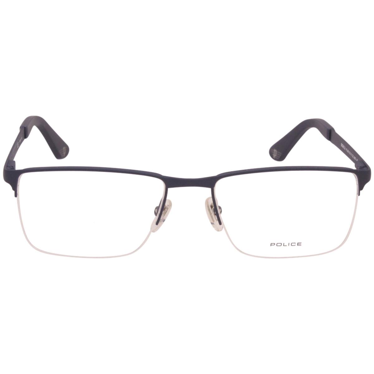 Police VPLA59 0H92 Eyeglasses Men`s Navy Semi Rim Rectangular Optical Frame 55mm