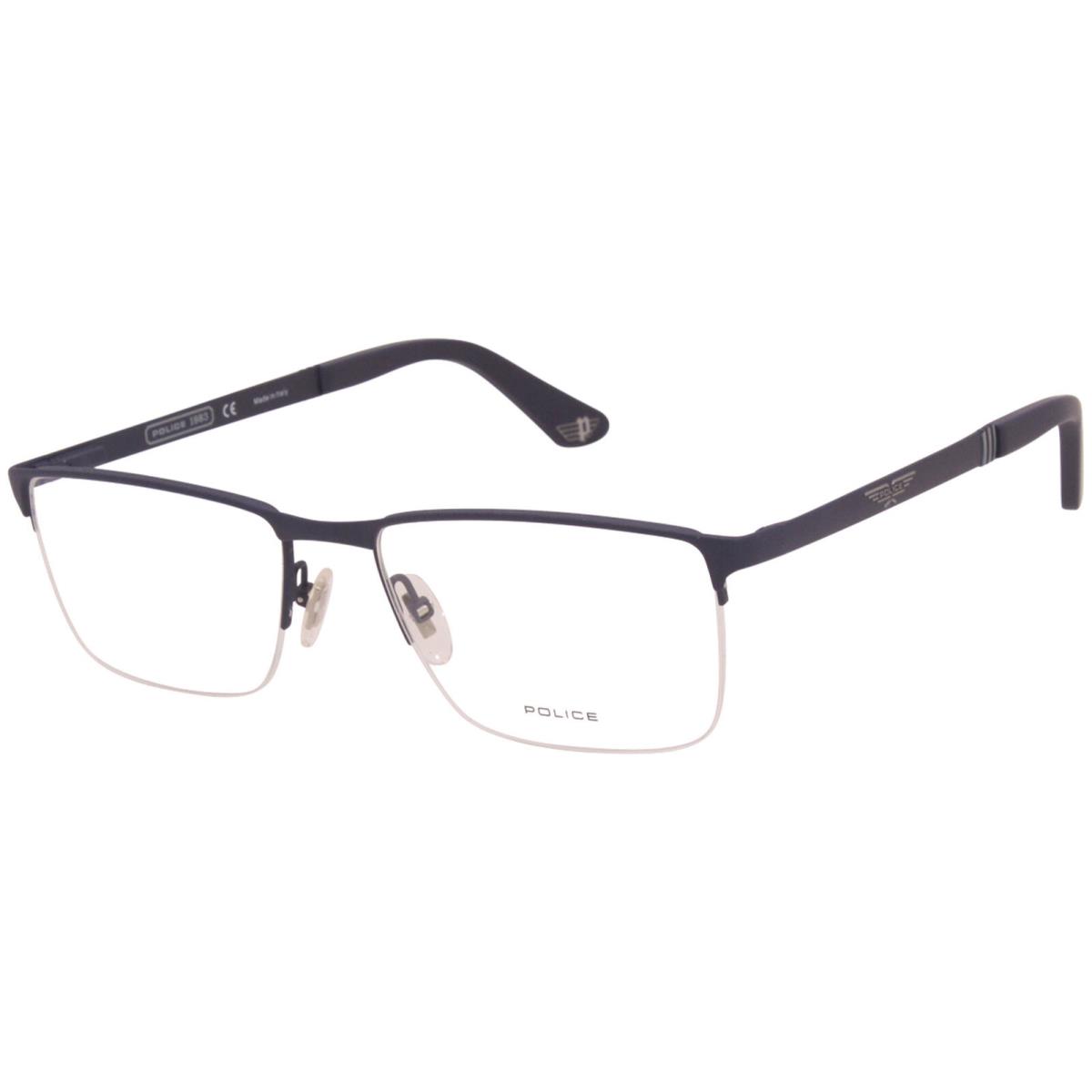 Police VPLA59 0H92 Eyeglasses Men`s Navy Semi Rim Rectangular Optical Frame 55mm