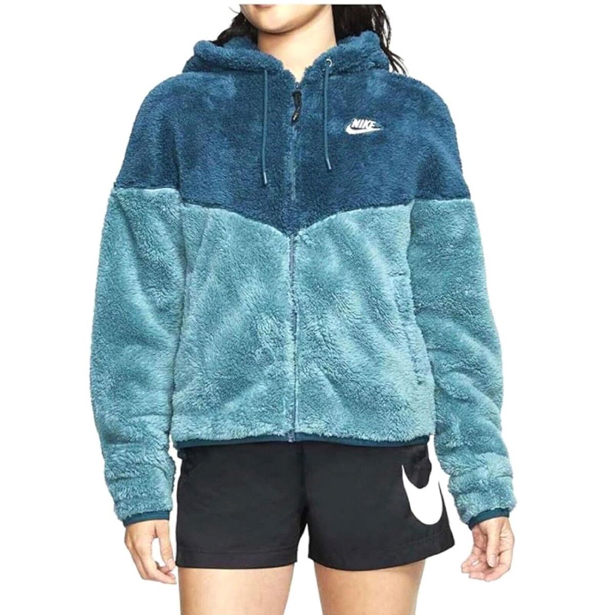 Nike Sportswear Plush Hooded Jacket M Midnight Turq/mineral Teal/dark Sulfur - Turquoise/Teal