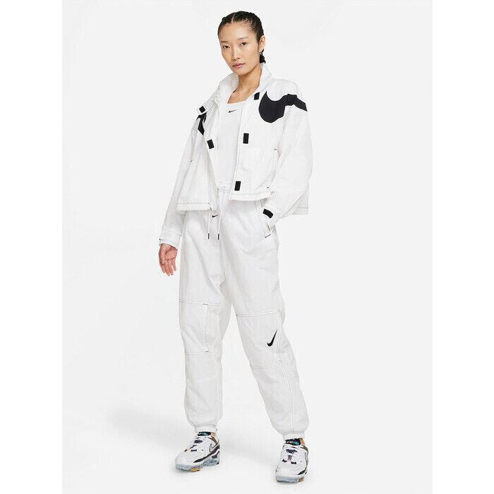 Women`s Nike Pack Nsw GX Big Swoosh Woven Full Zip Jacket Sz M White Black