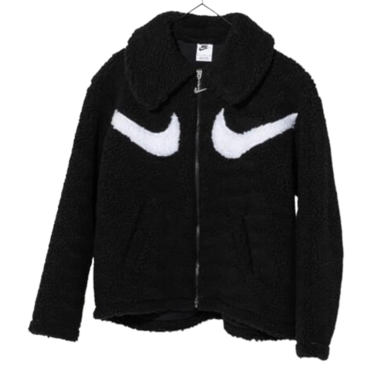 Nike Jacket Womens XS Black White Swoosh Sherpa Outdoor Full Zip DD5620-010