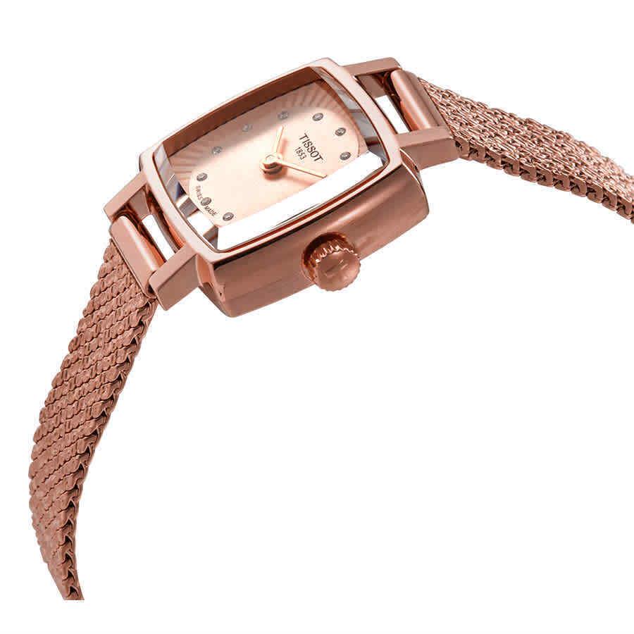 Tissot Lovely Square Diamond Rose Dial Ladies Watch T058.109.33.456.00 - Dial: Rose Gold, Band: Gray, Pink, Bezel: Pink