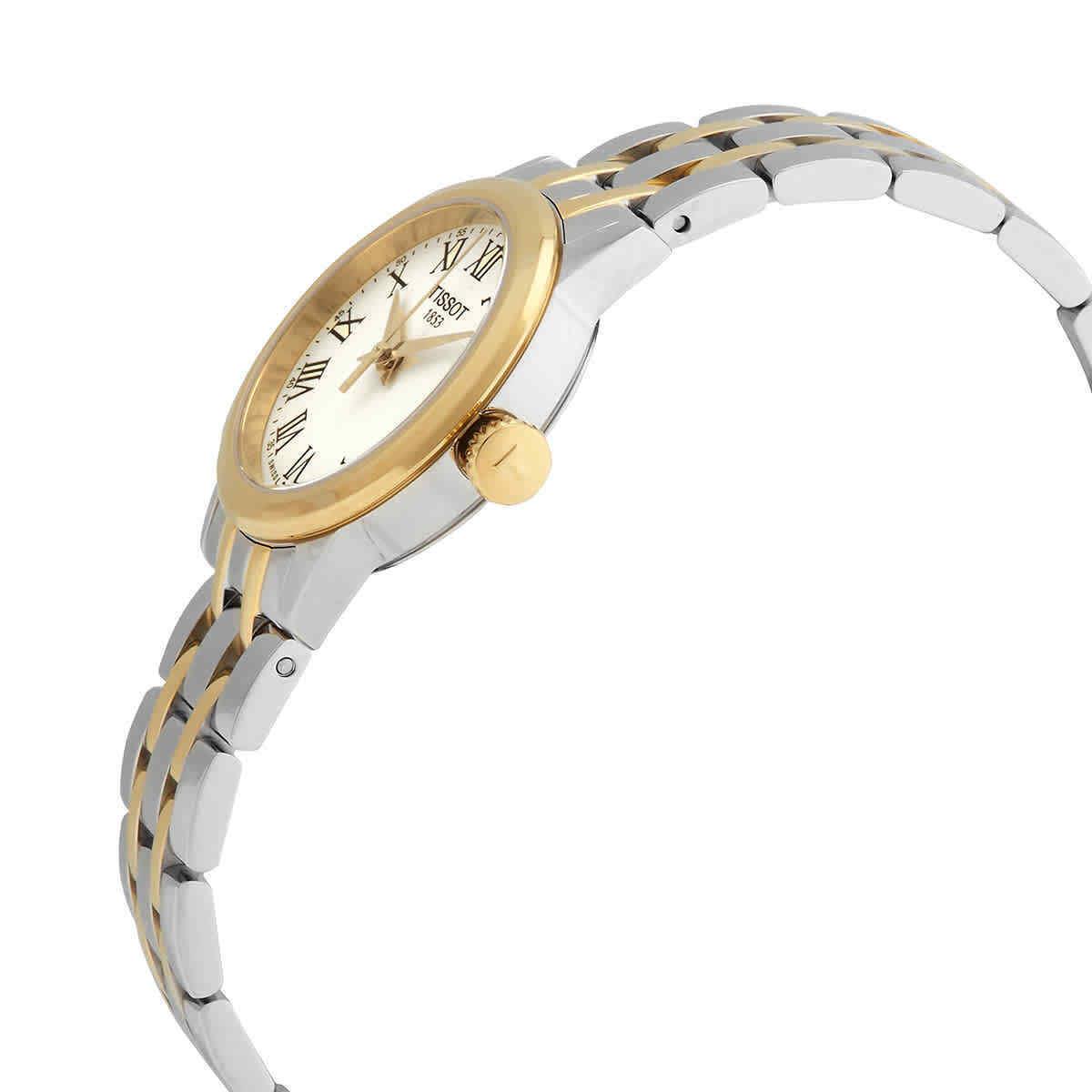 Tissot Classic Dream Quartz Ivory Dial Ladies Watch T129.210.22.263.00 - Dial: Ivory, Band: Silver, Gold, Bezel: Gold