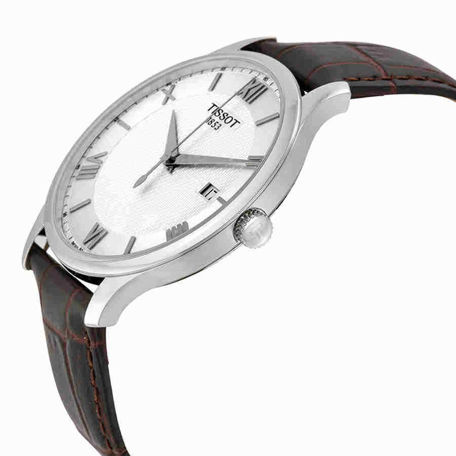 Tissot Tradition Silver Dial Brown Leather Men`s Watch T063.610.16.038.00