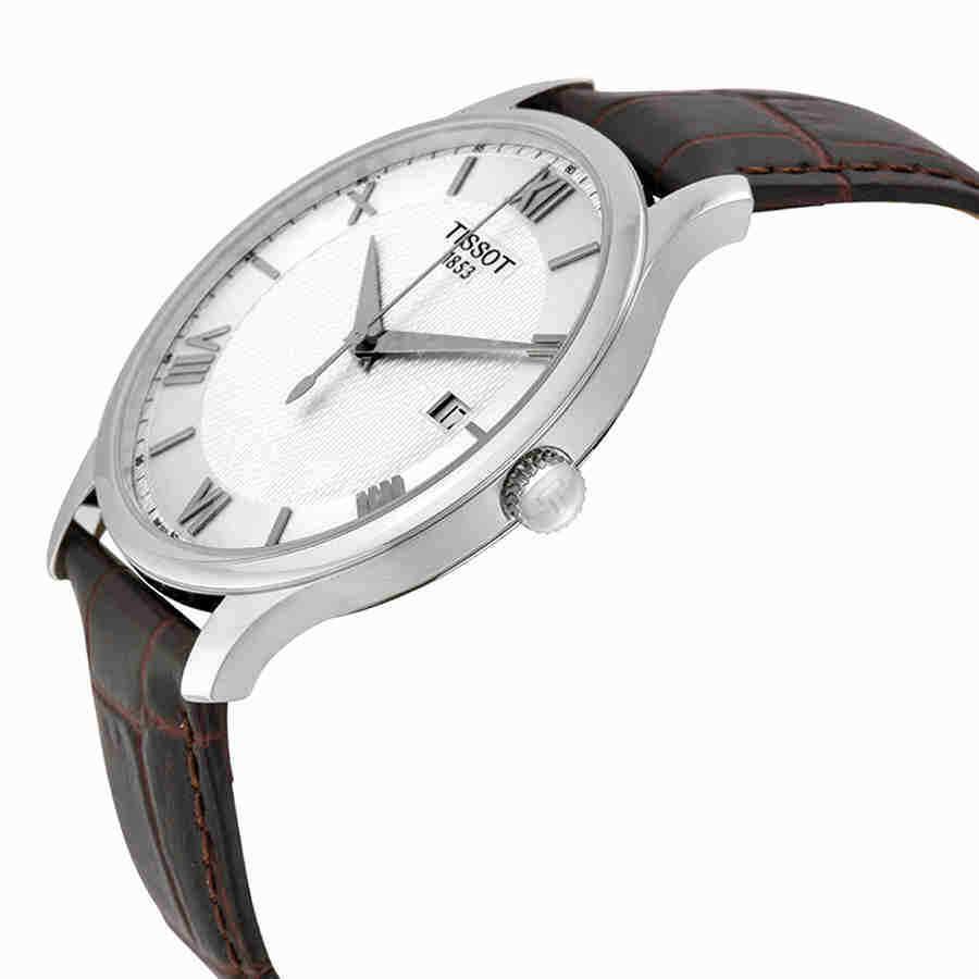 Tissot Tradition Silver Dial Brown Leather Men`s Watch T063.610.16.038.00 - Dial: Silver, Band: Brown, Bezel: Silver