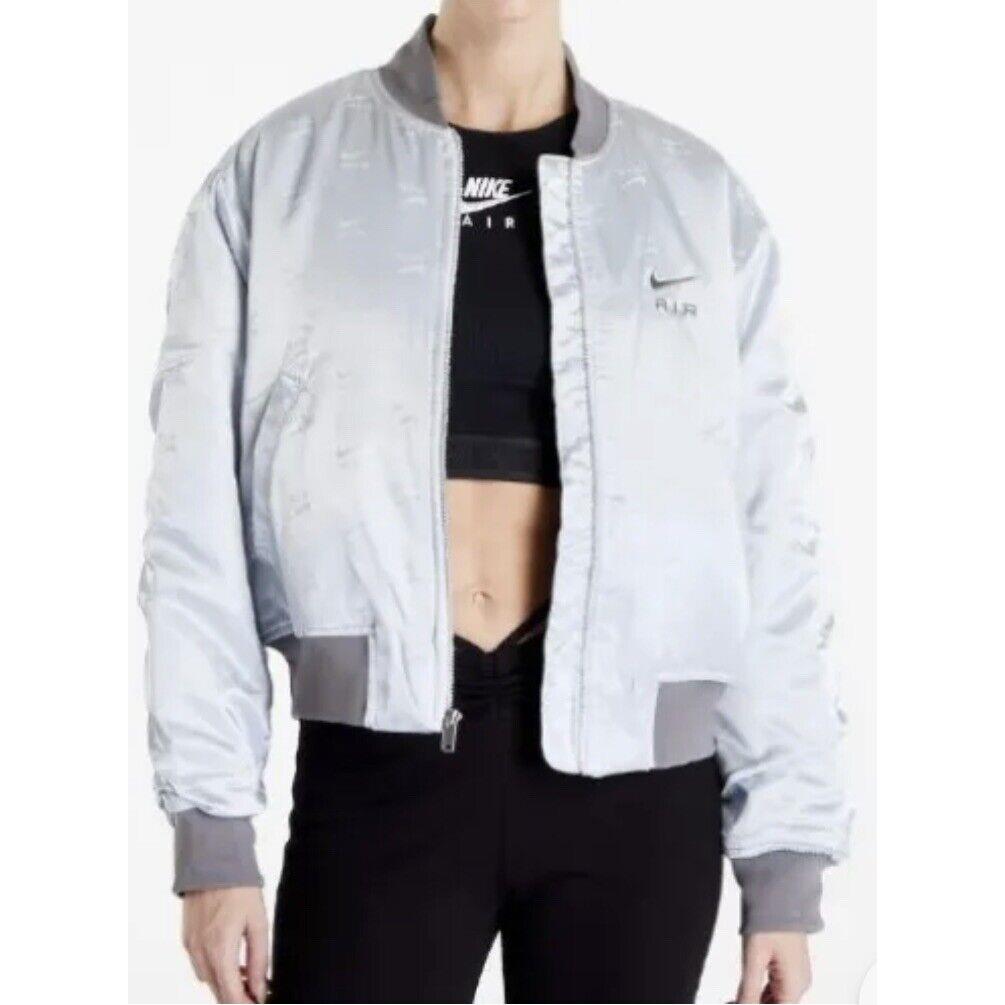 Nike Air Pure Platinum Bomber Jacket Womens-large Satin Silver DV4372-043