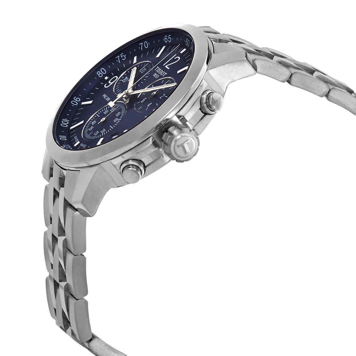 Tissot Prc 200 Chronograph Quartz Blue Dial Men`s Watch T114.417.11.047.00 - Dial: Blue, Band: Silver, Bezel: Silver