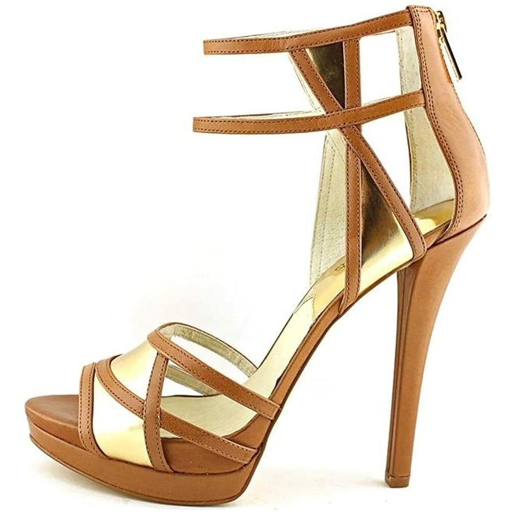 Michael Kors Jaida Back Zip Cut Out Platform Heel Luggage/gold Dress Shoe