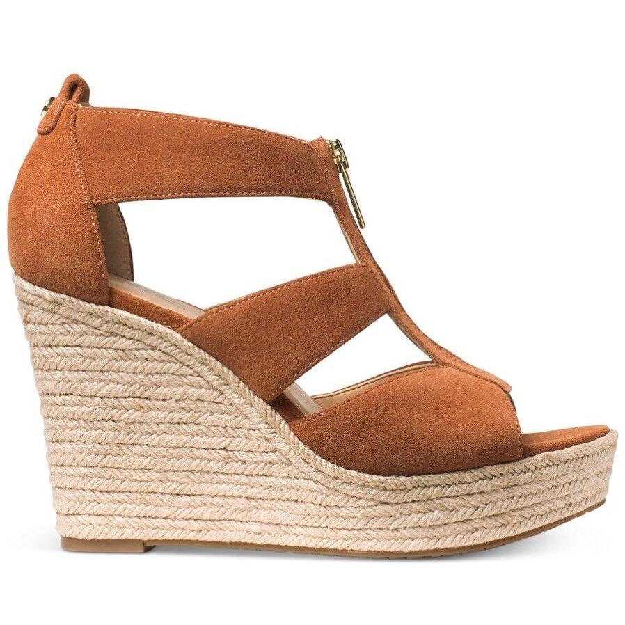 Michael Kors Damita Espadrille Wedge Sandal Platform Zip Luggage