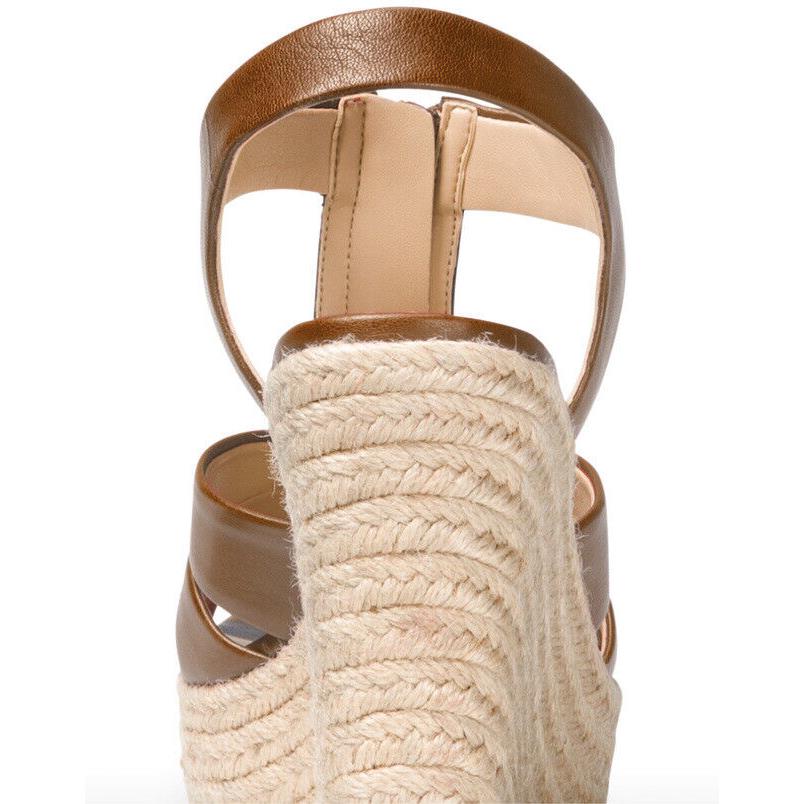 Michael Kors Berkley Leather Espadrille Wedge Sandal Platform Luggage Strap