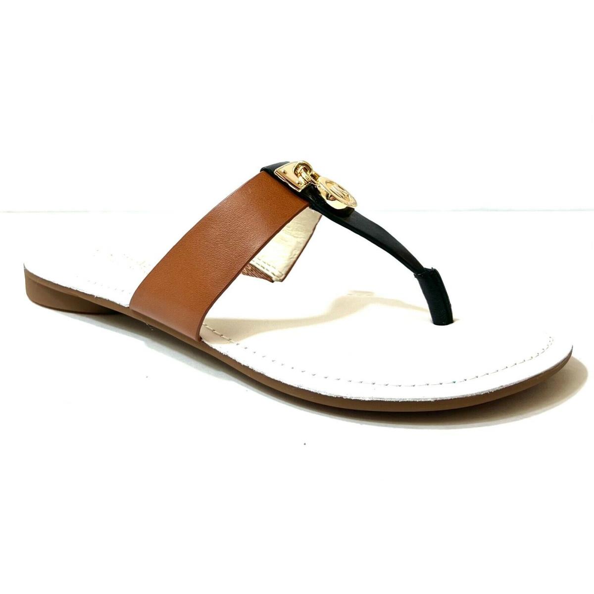 Michael Kors Women`s Hamilton Flat Thong Sandals Leather Black/luggage Size: 5.5
