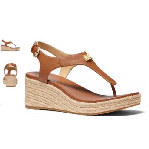 Michael Kors Laney Luggage Leather Espadrille Thong Wedge Women`s Sizes 5-11/NEW - Brown, Manufacturer: Luggage