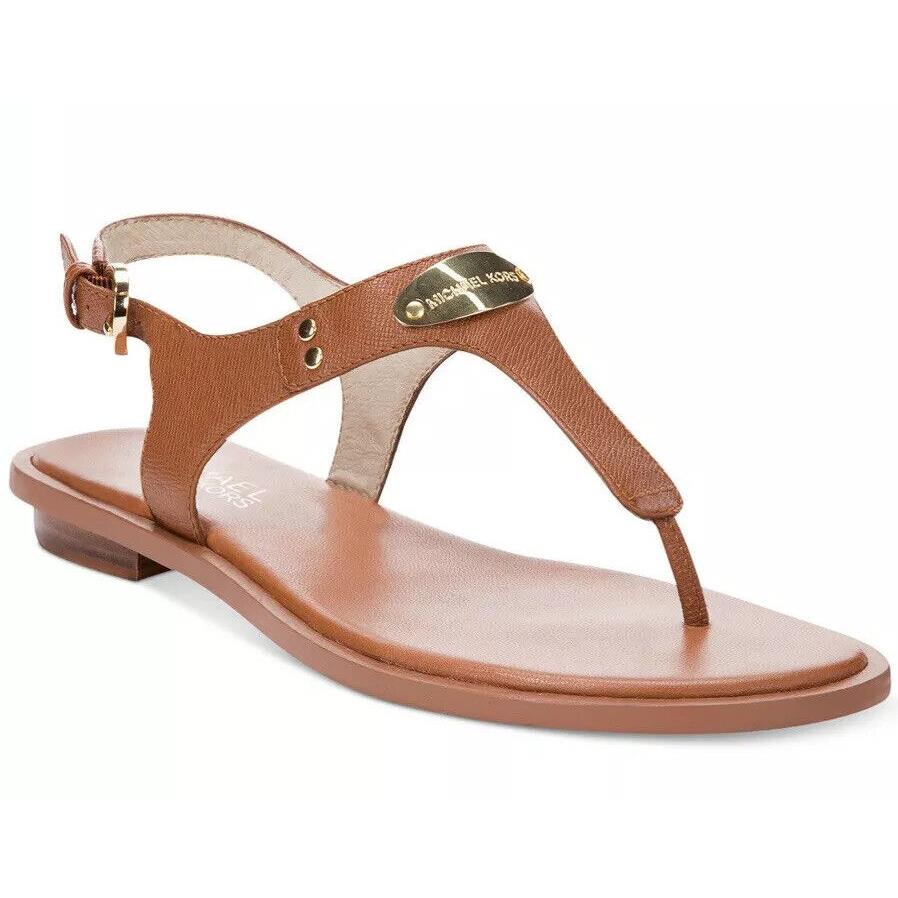 Michael Kors MK Metallic Plate Flat Thong Sandals Luggage Ankle Strap