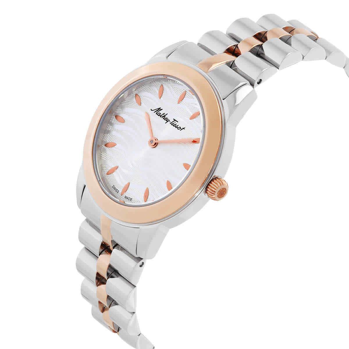 Mathey-tissot Artemis Quartz Silver Dial Ladies Watch D10860BS - Dial: Silver, Band: Two-tone (Silver-tone and Rose Gold PVD), Bezel: Silver-tone