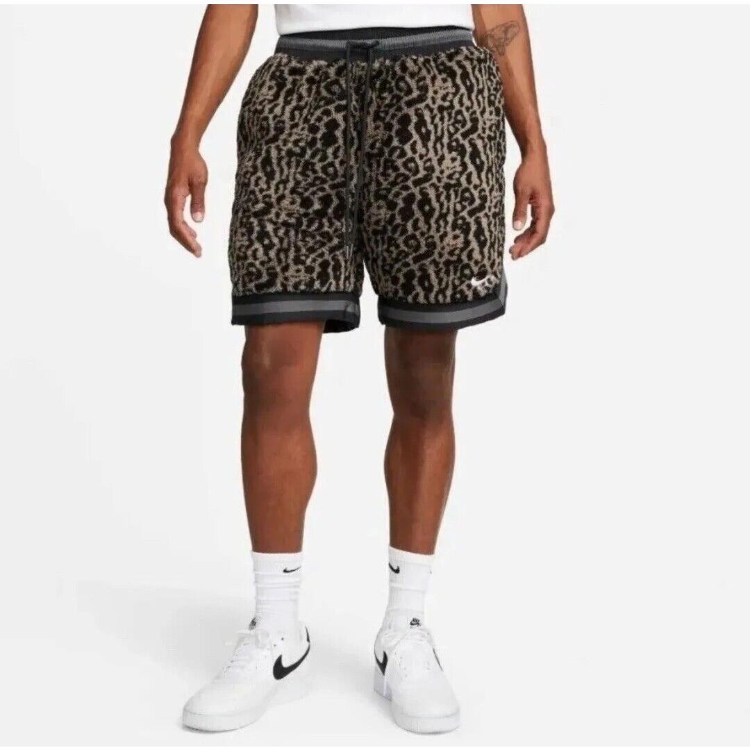 Men`s Nike Premium Basketball Leopard Moon Fossil Shorts Gray DQ6176-087 Size L