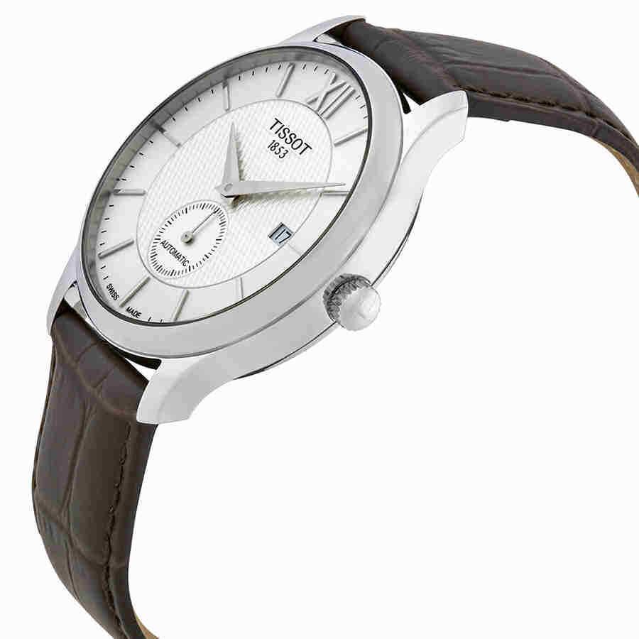 Tissot T-classic Tradition Automatic Men`s Watch T063.428.16.038.00 - Dial: Silver, Band: Brown, Bezel: Silver