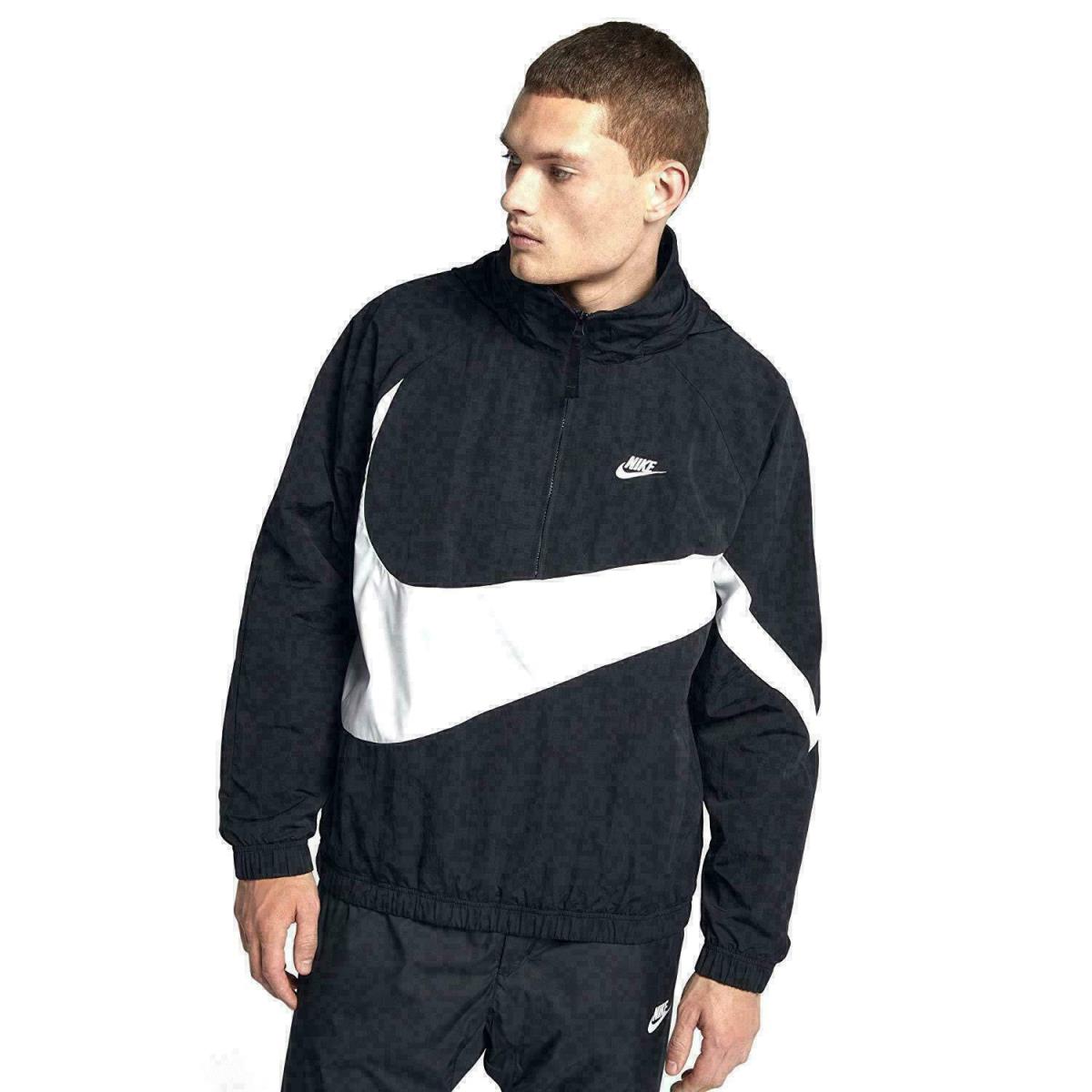 Nike Sportswear Men`s Anorak Half Zip Swoosh Windbreaker S Black Jacket Hoodie