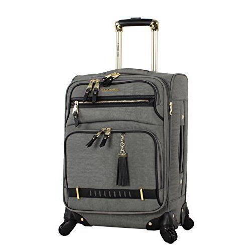Steve Madden Designer Luggage-durable 24 Inch Suitcase with 4-Rolling Spinner Peek-A-Boo Grey