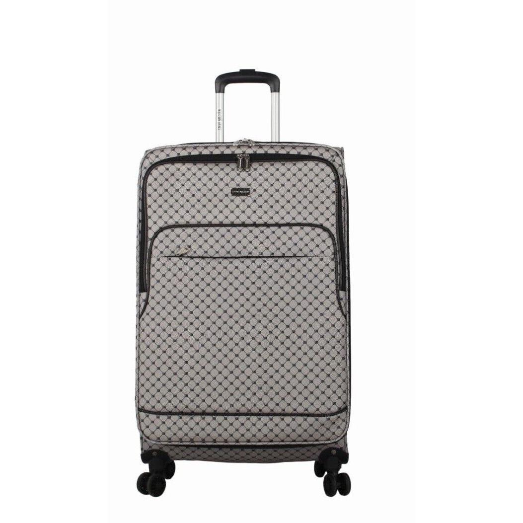 Steve Madden 28 Inch Expandable Softside Suitcase with Rolling Spinner Wheels Noble Black/Grey