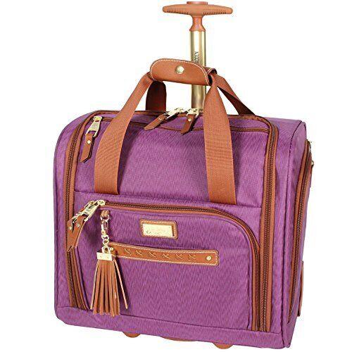 Steve Madden Designer 15 Inch Carry on Lightweight Under Seat Rolling Bag Global Purple