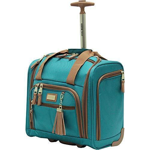 Steve Madden Designer 15 Inch Carry on Lightweight Under Seat Rolling Bag Harlo Teal Blue