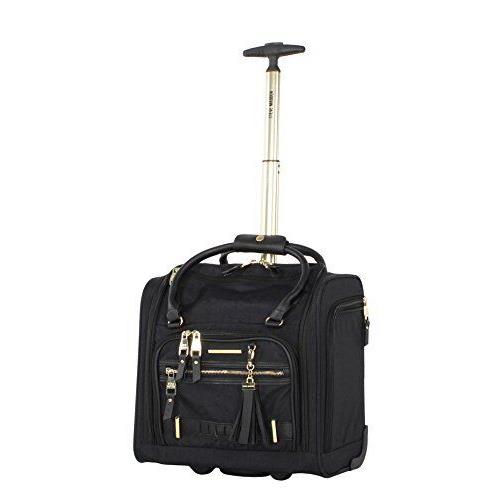 Steve Madden Designer 15 Inch Carry on Lightweight Under Seat Rolling Bag Peek-A-Boo Black