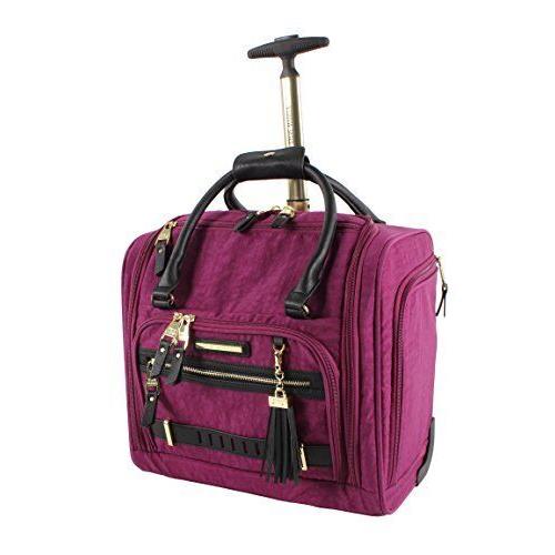 Steve Madden Designer 15 Inch Carry on Lightweight Under Seat Rolling Bag Peek-A-Boo Purple