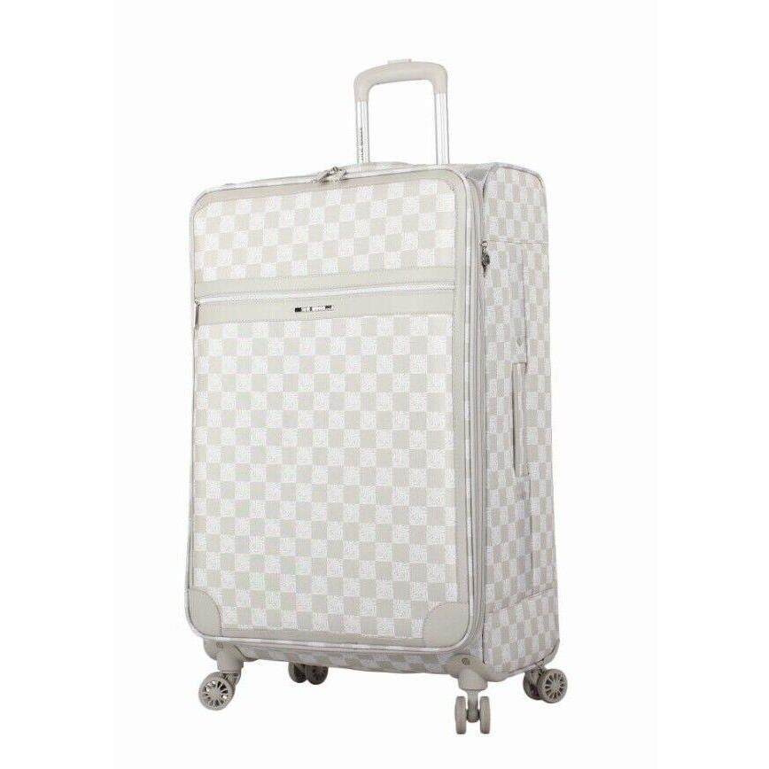 Steve Madden 28 Inch Expandable Softside Suitcase with Rolling Spinner Wheels Chalet Light Grey