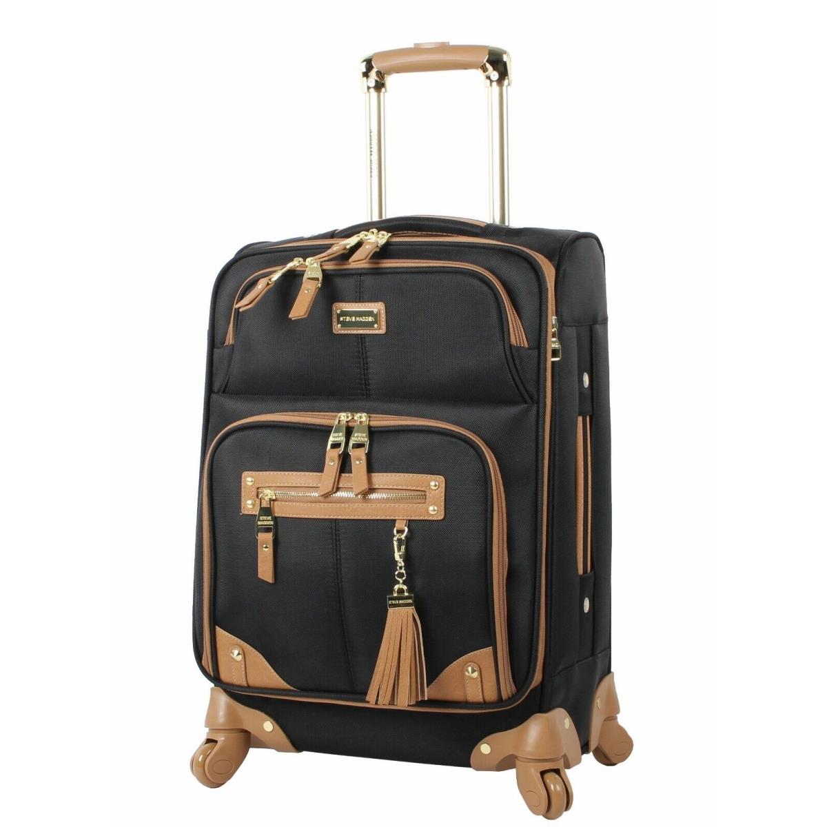 Steve Madden 28 Inch Expandable Softside Suitcase with Rolling Spinner Wheels Harlo Black