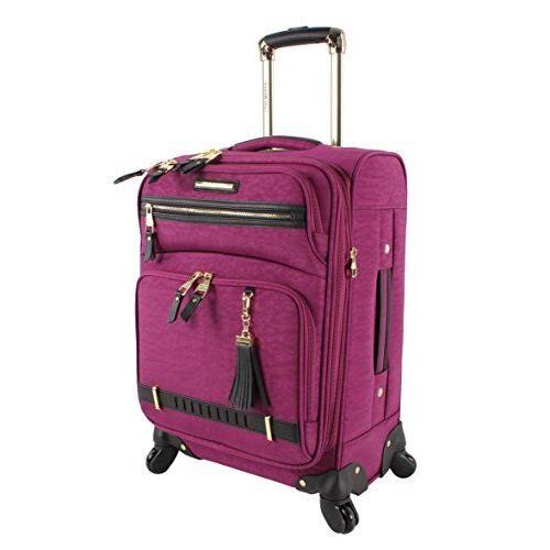 Steve Madden 28 Inch Expandable Softside Suitcase with Rolling Spinner Wheels Peek-A-Boo Purple