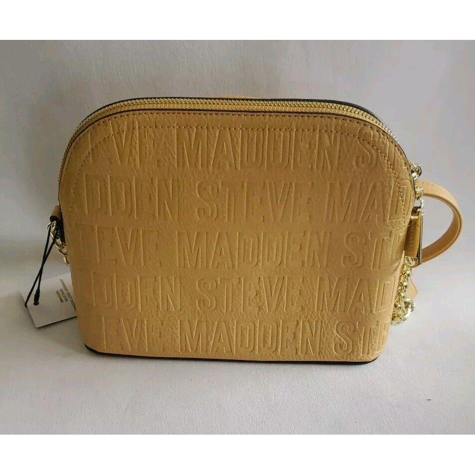 Steve Madden Handbag Bmaggel Mustard Purse Logo Gold Tone Hardware Body Strap