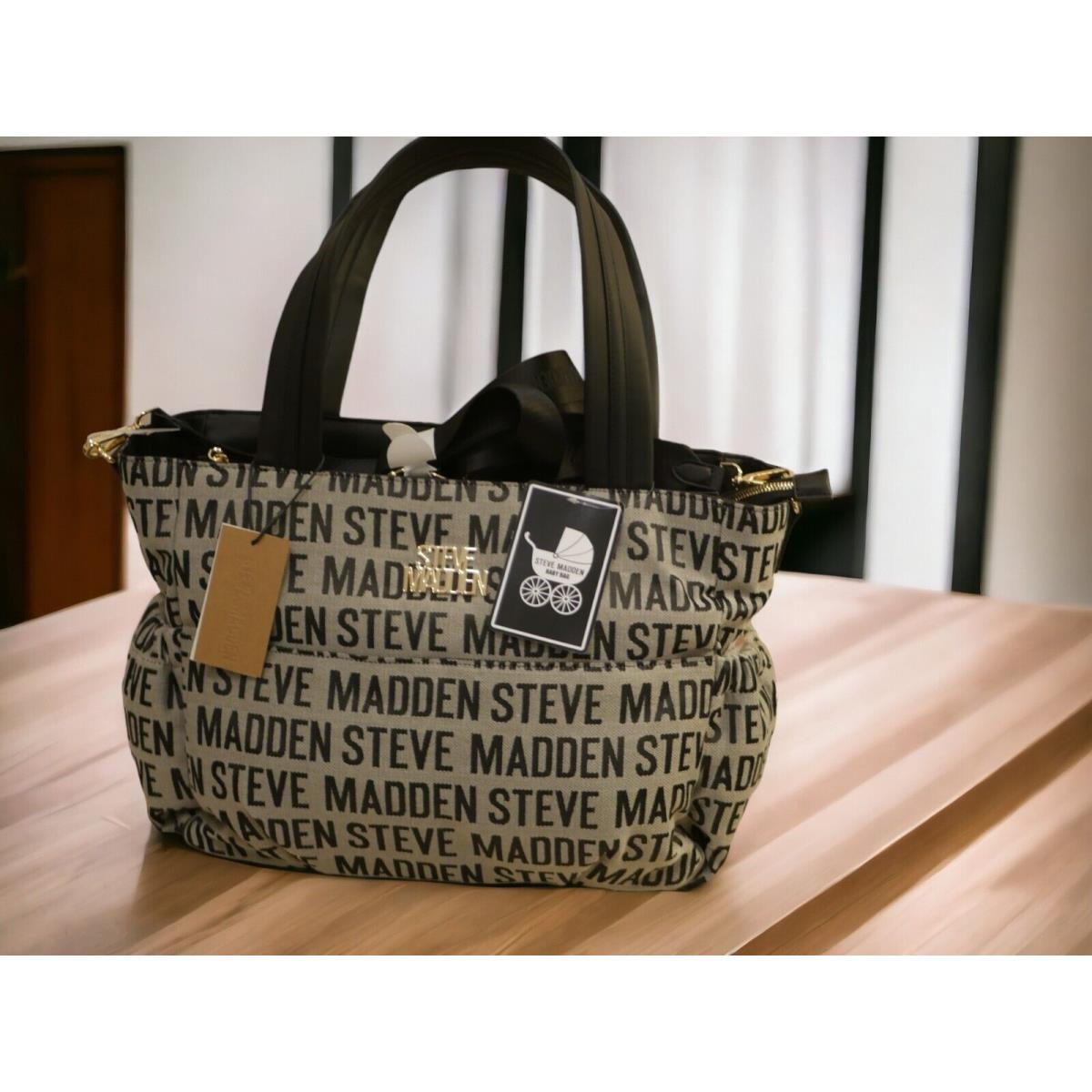 WT Steve Madden Large Jacquard Leather Tote Designer Diaper Bag Black Pad