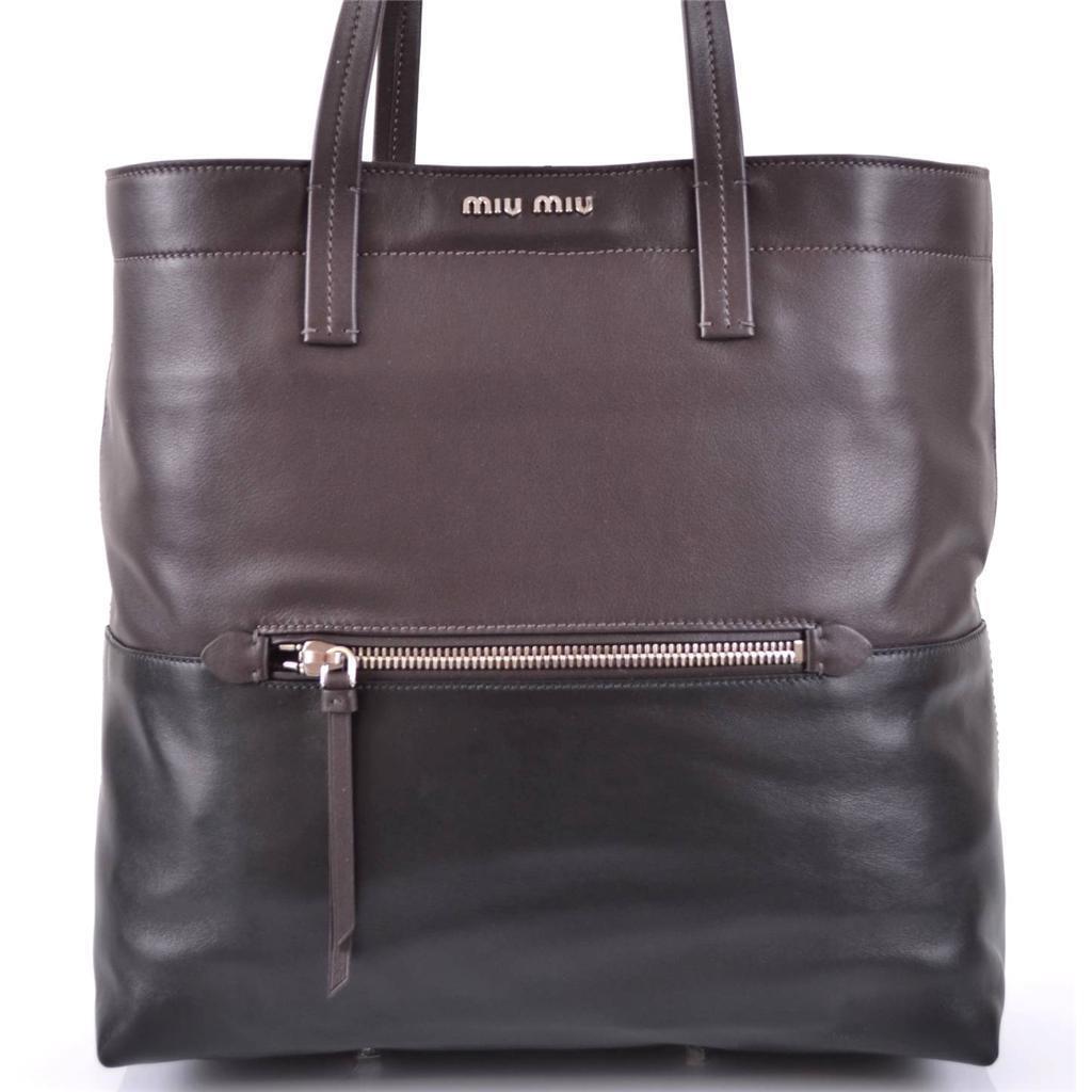 Miu Miu BY Prada RR1820 Black/brown Vitello Leather Purse Bag Tote