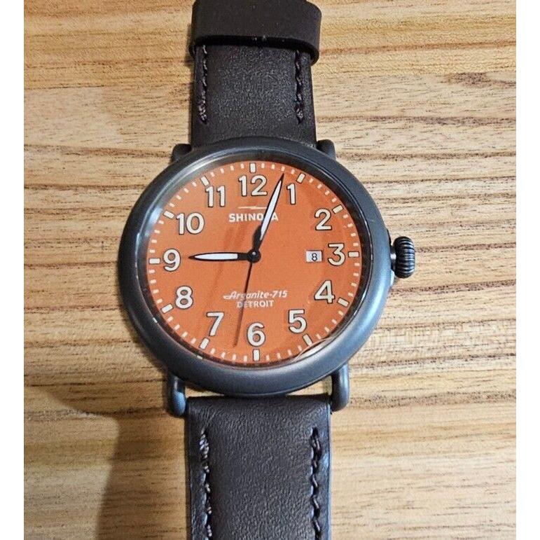 Shinola Runwell Watch with 47mm Brown Burgandy Tone Face D Brown Leather Band