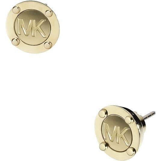 Michael Kors Brushed Gold Tone MK Logo Disc Stud Earrings MKJ1666