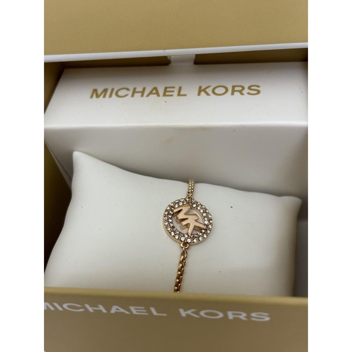 Michael Kors Rose Gold Pave MK Logo Charm Slider Bracelet MKJ7321791 Crystal