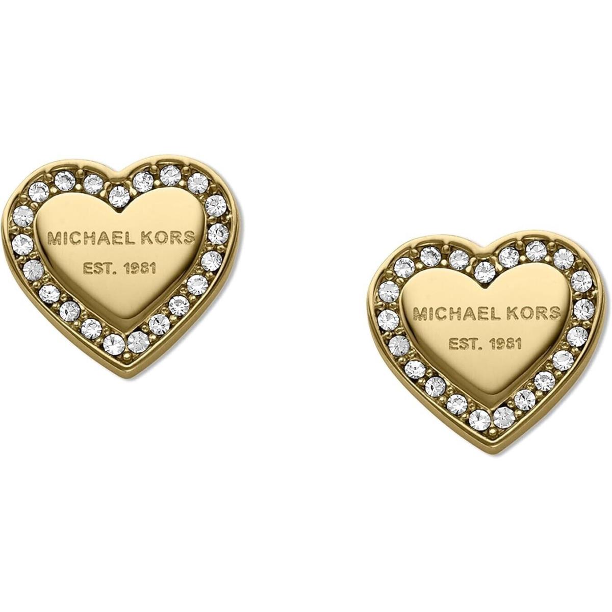 Michael Kors Gold Tone Crystal Pave Stud Heart Shape Earrings MKJ3965