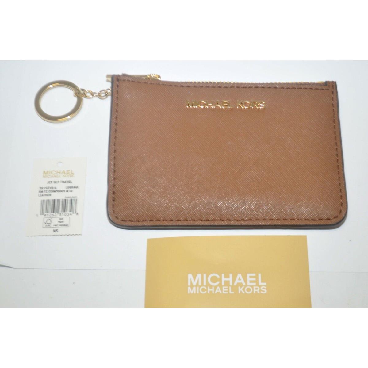 Michael Kors Jet Set Brown Travel S TZ Coin Pouch ID Key Holder Wallet