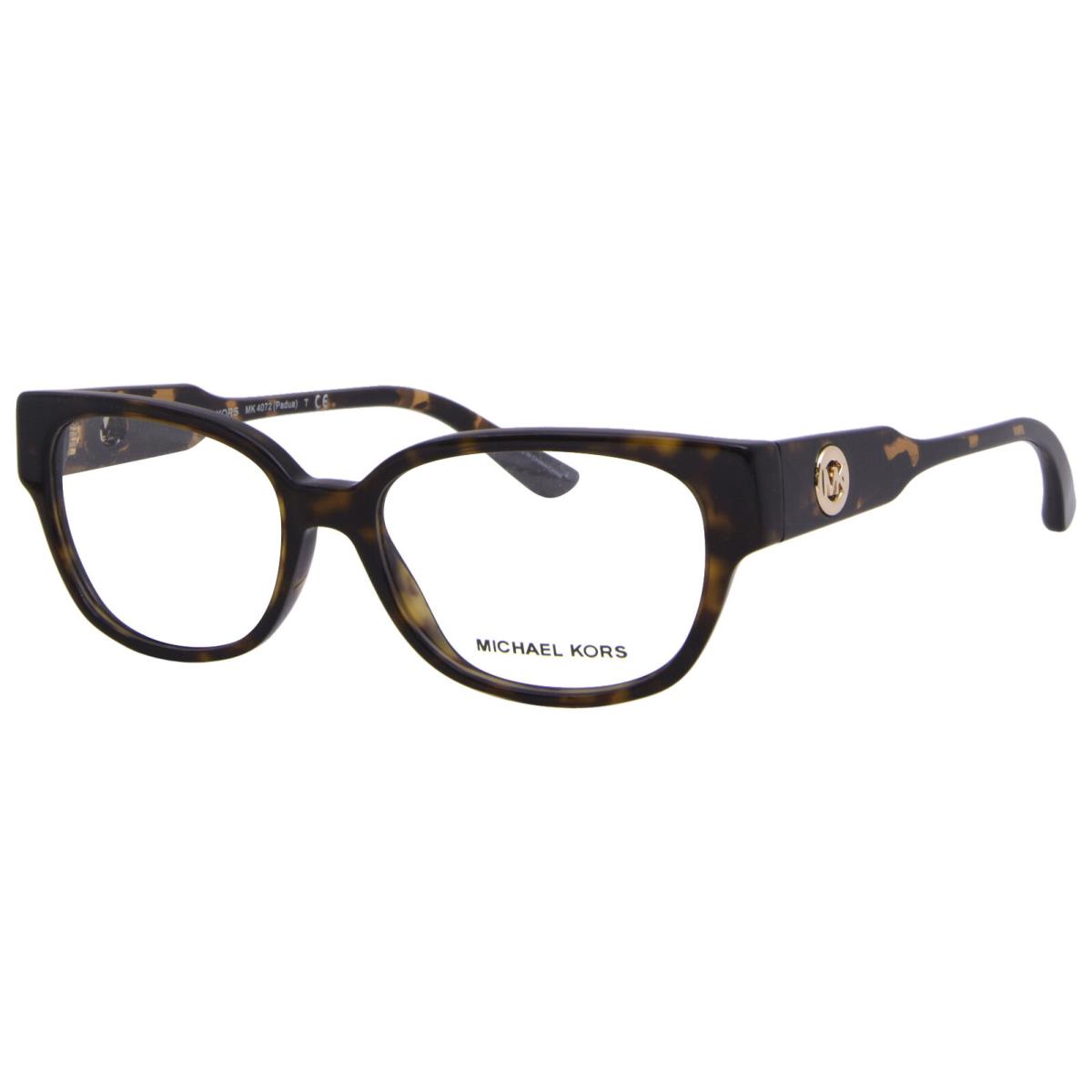 Michael Kors Padua MK4072 3006 Eyeglasses Women`s Dark Tortoise Full Rim 52mm