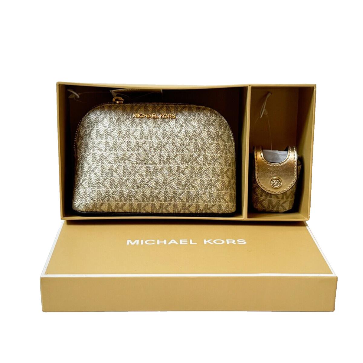 Michael Kors Giftable Box Jet Set Travel Pouch + Hand Sanitizer Case MK Gold