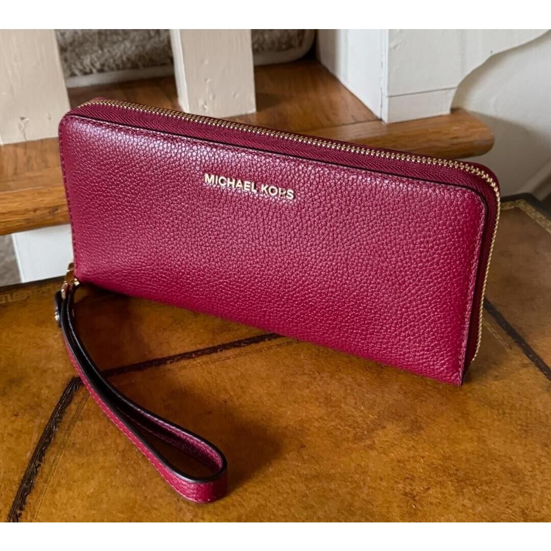 Michael Kors Cherry Mercer Travel Continental Wallet/clutch Wrist Strap