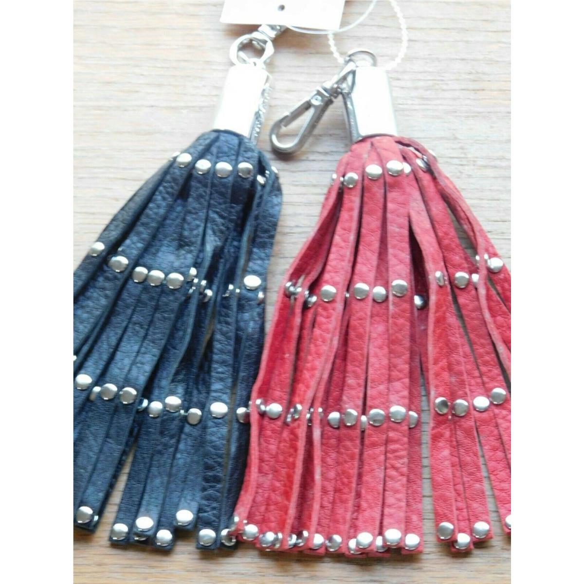 Michael Kors Stud Tassel Key Chain Fob Bag Charm Silver/ Red or Black Leather NU