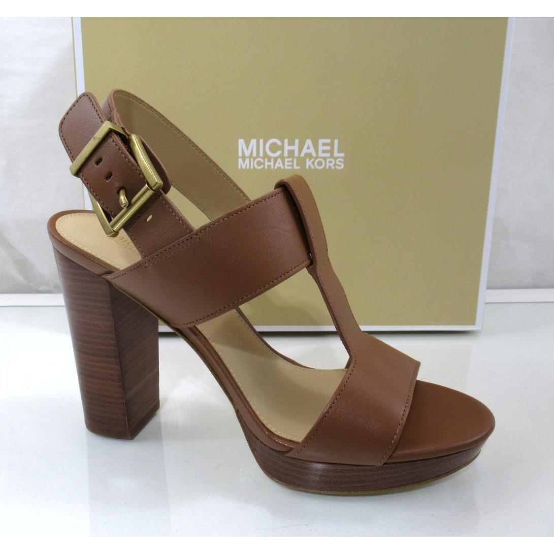 Michael Kors Becker T-strap Platform Sandals MK Signature Luggage Size 9