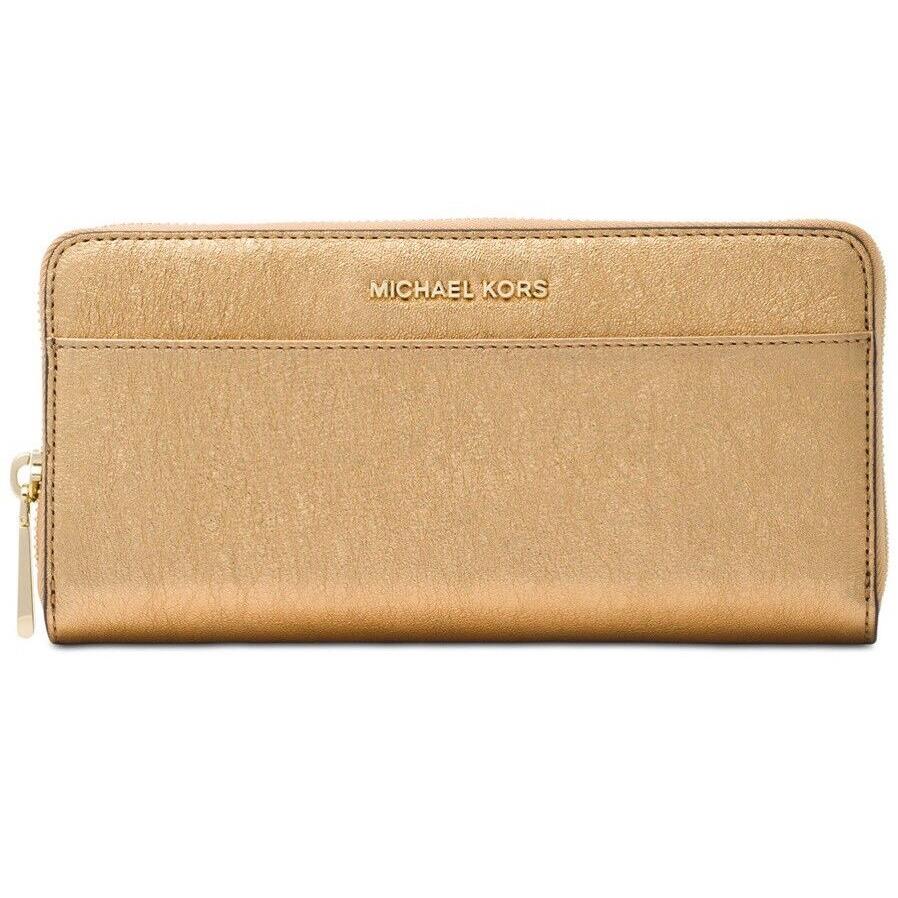 Michael Kors Zip Around Continental Wallet Metallic Leather Money Pieces