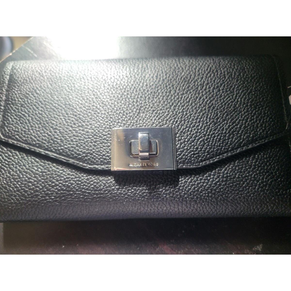 Michael Kors Cassie Black Large Trifold Leather Wallet Luggage