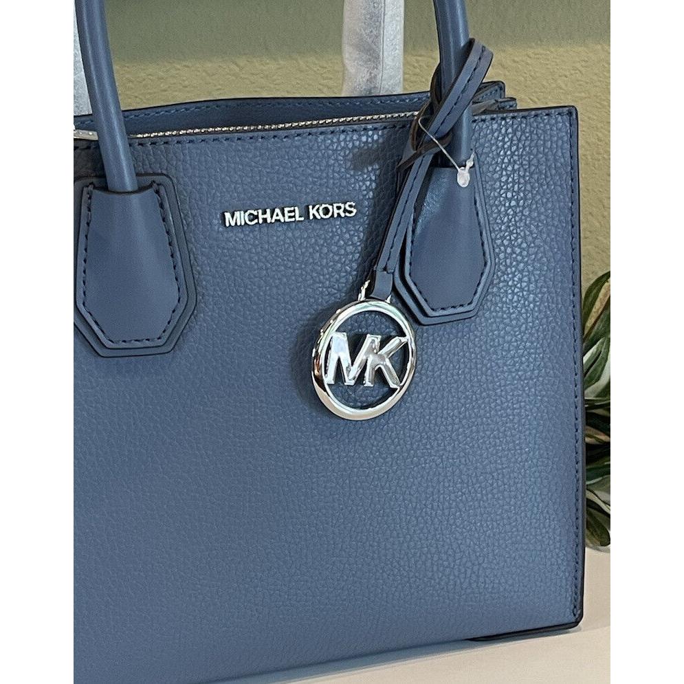 Michael Kors Mercer Small Messenger Crossbody Satchel Bag MK Denim Blue Leather Fash Brands